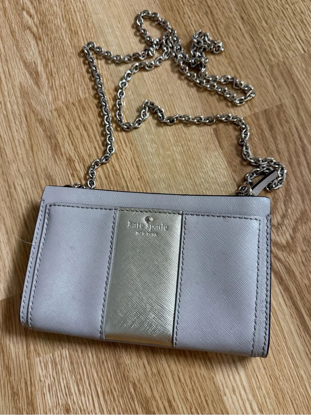 kate spade Metallic Silver and Light Gray Chain Crossbody Wallet